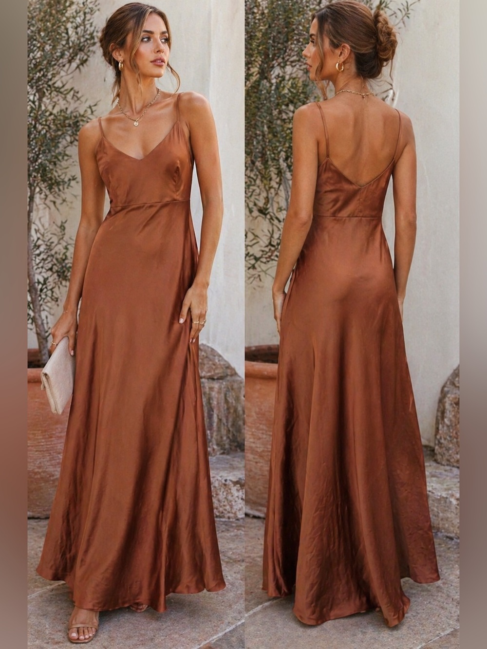 Show Me Your MuMu Copper Brown Satin Slip Dress